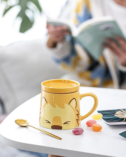 Adorable Cat-Inspired Ceramic Mug Set with Matching Spoon and Lid