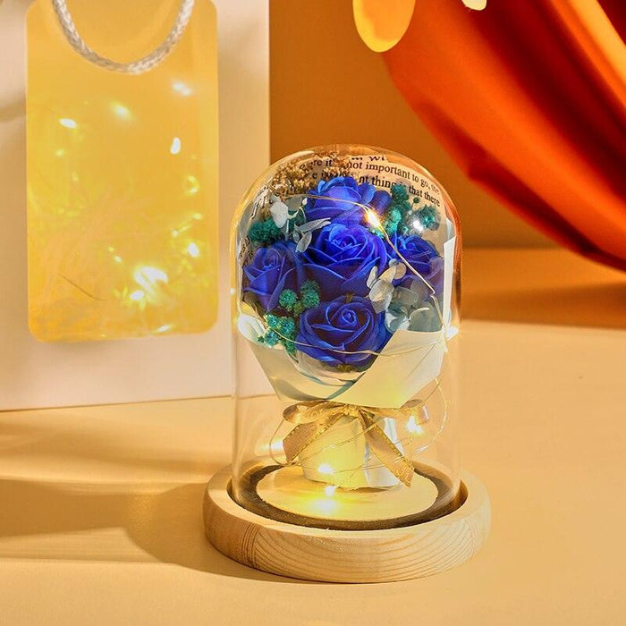 Enchanted Eternity: LED Preserved Rose in Glass Dome - Captivating Symbol of Everlasting Charm