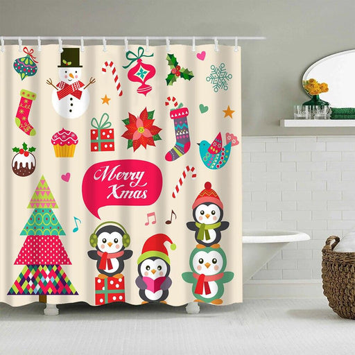 Christmas Cheer Santa Claus and Snowman Bathroom Shower Curtain