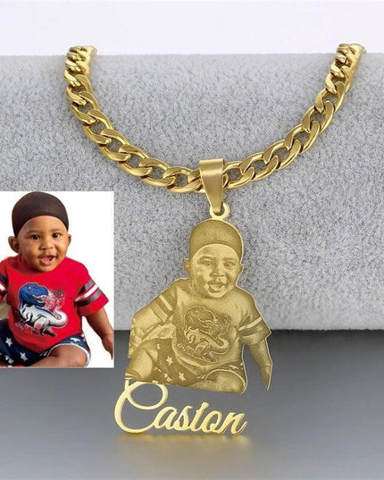 Personalized Stainless Steel Photo Pendant Necklace with Custom Nameplate and Cuban Chain - Celebrate Your Unique Journey