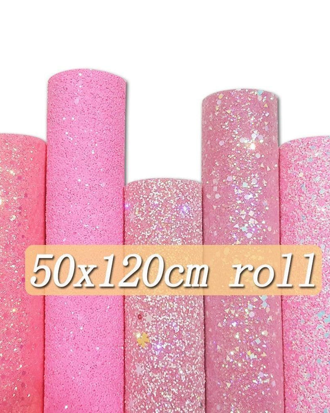 Glamorous Rose Pink Chunky Glitter Fabric Roll for Stunning Handbags and Accessories