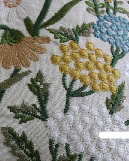Chic European Garden Floral Embroidered Cotton Cushion Cover - Classic Home Decor Accent