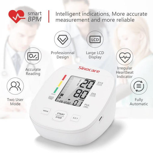 Sinocare Blood Pressure Monitor Tensiometer Upper Arm Automatic Digital BP Machine Pulse Heart Rate Monitor Sinocare Blood Press-0-Très Elite-China-as show-Très Elite