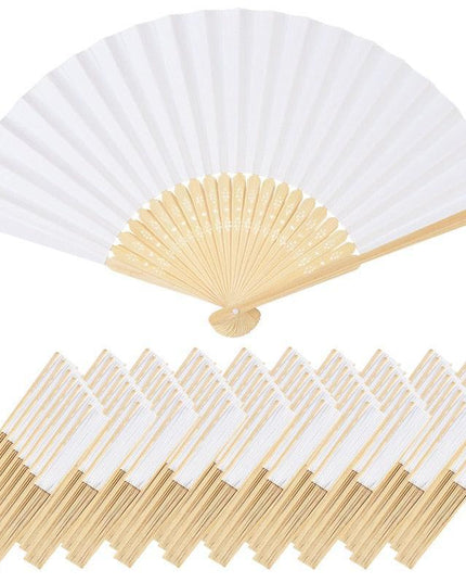 Elegant White Bamboo Handheld Fans - Premium Paper Fans Set for Weddings and Events