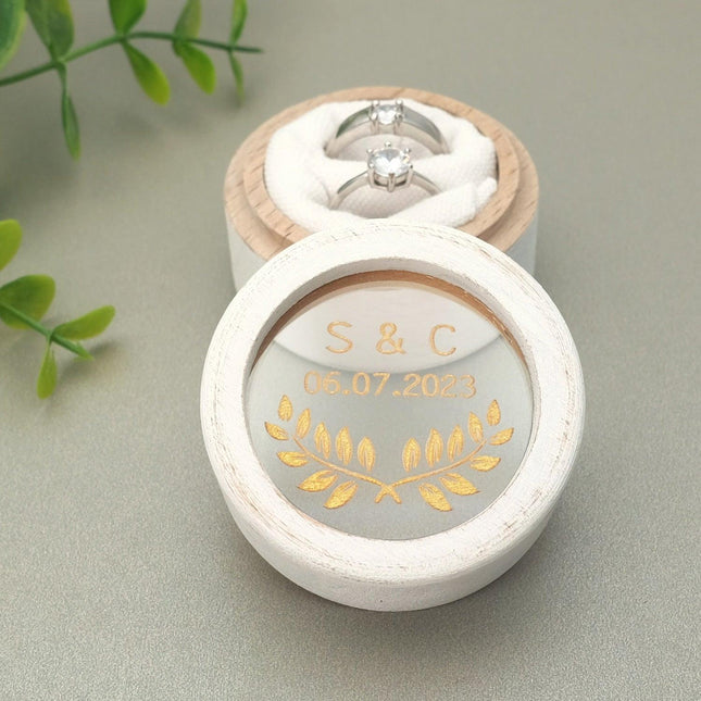 Personalized Vintage White Rustic Wedding Ring Box