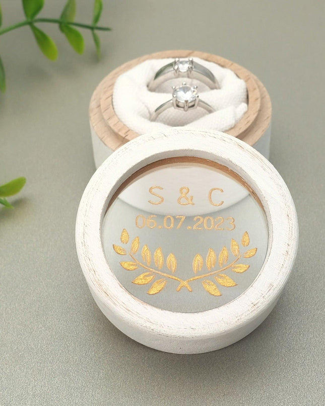 Personalized Vintage White Rustic Wedding Ring Box