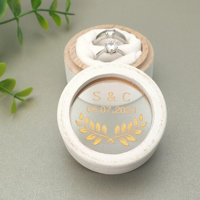 Rustic Vintage Wooden Wedding Ring Holder with Personalization Option