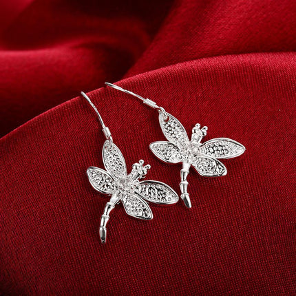 Nature's Elegance Dragonfly Crystal Silver Jewelry Set