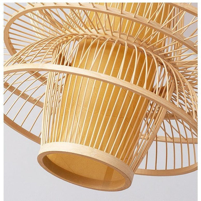 Bamboo Ceiling Chandelier: Hand-Woven Statement Piece for Home and Garden Decor