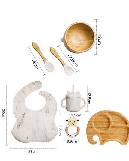 Bamboo Baby Feeding Set with Suction Plates and Rattle Toy - 7-Piece Collection