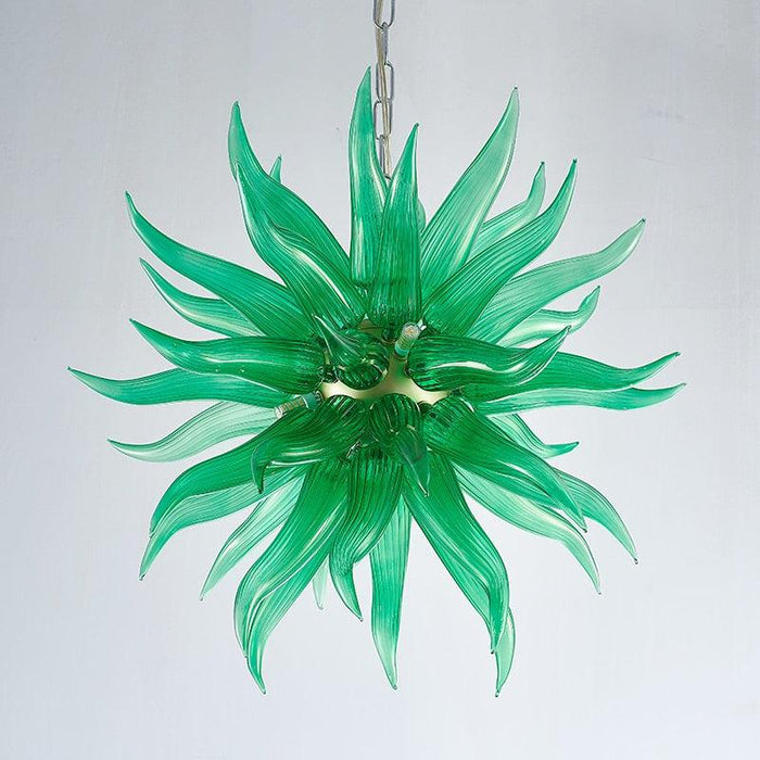 Green Sunflower LED Blown Glass Chandelier for Living Room