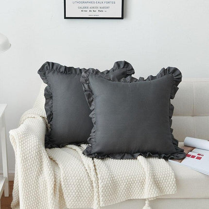 Chic Ruffle Reversible Pillow Cover Set - Stylish White, Pink, and Gray - 45x45cm