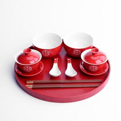 Exquisite Chinese Wedding Red Tea Set with Red Ceramic Teapot and Teacups