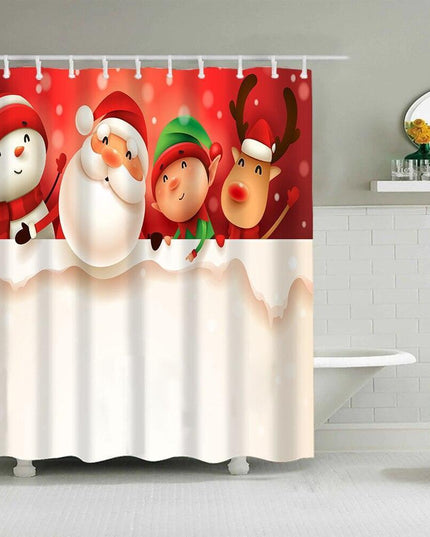 Festive Christmas Shower Curtain Set with Santa and Snowman Designs