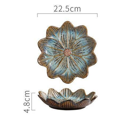 Elegant Japanese Botanical and Ocean-Inspired Ceramic Plates - Unique Irregular Design for Sophisticated Dining