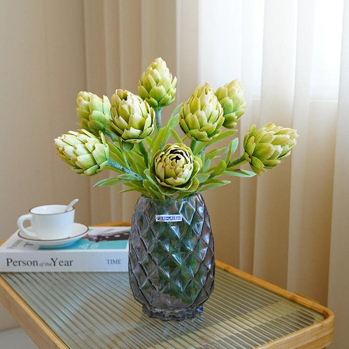 Vibrant Faux Artichoke Stem Flowers - Single Piece for Elegant Home and Hotel Decoration