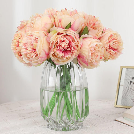 Elegant Silk Peony Floral Bouquet - Set of 5 Lush Artificial Blooms
