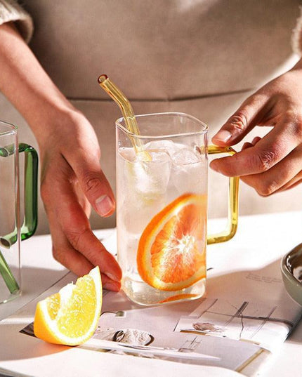 Sophisticated Square Glass Mug Set - 400ml Capacity, Heat-Resistant & Microwave-Safe