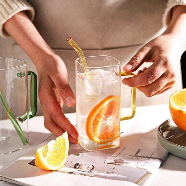 Sophisticated Square Glass Mug Set - 400ml Capacity, Heat-Resistant & Microwave-Safe