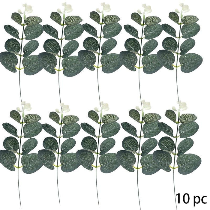 Elegant Set of 10 Artificial Eucalyptus Leaf Stems - Stylish Greenery Bundle