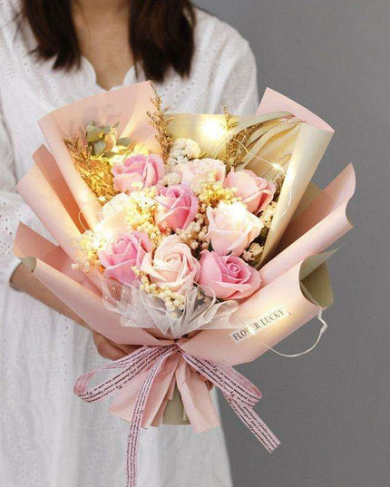 Exquisite Soap Flower Arrangement with Charming Baby's Breath - Elegant Home Decor Piece