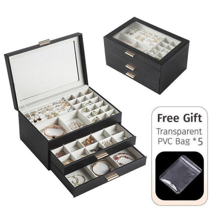 Elegant Two-Tier Jewelry Organizer with Clear Viewing Lid