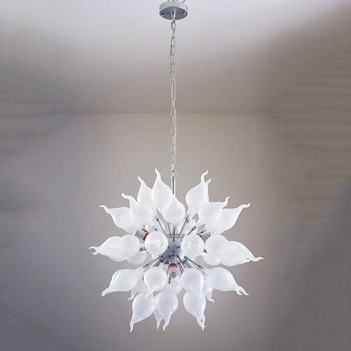 32" Contemporary Glass LED Chrome White Orb Chandelier with Adjustable Chain