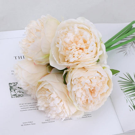 Elegant Silk Peony Floral Bouquet - Set of 5 Lush Artificial Blooms