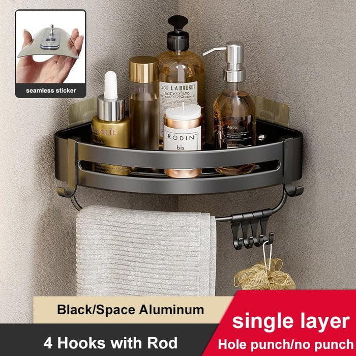 Aluminum Corner Shelf Organizer with Rust-Resistant Design and Spacious Storage