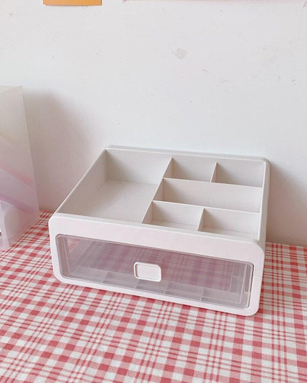 Versatile Stackable Desk Organizer with Drawer and Makeup Brush Holder for a Tidy Workspace