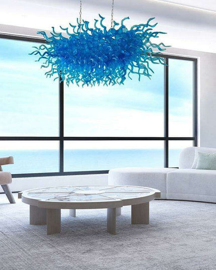 Stunning Hand-Blown Blue Glass Teardrop Chandelier - Elevate Your Home Décor