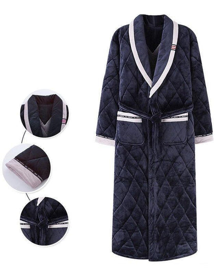 Plush Comfort Plus Size Men's Cotton Flannel Bathrobe for Winter Relaxation