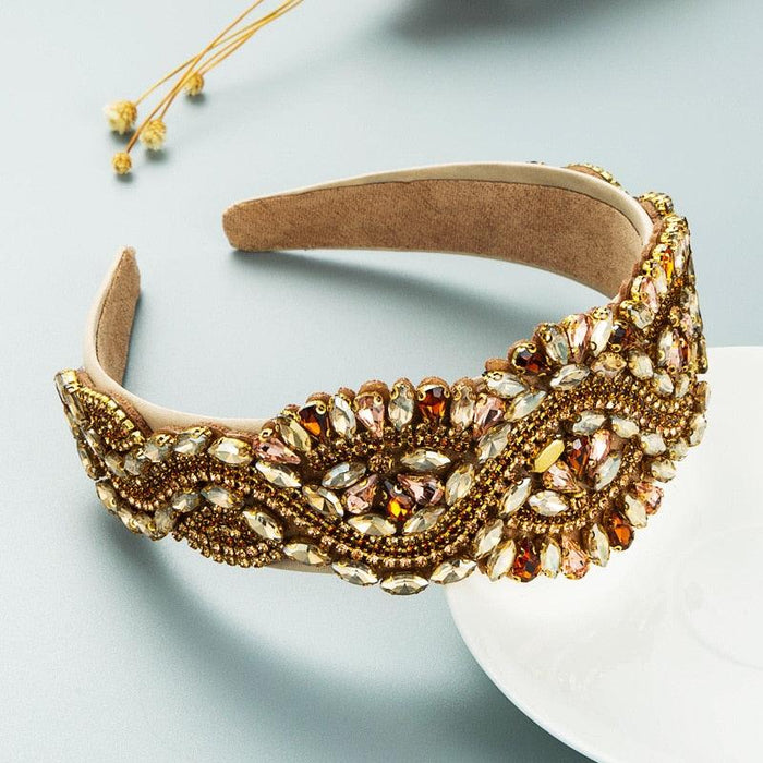 Opulent Botanica Baroque Crystal-Embellished Headband with Floral Glass Accents