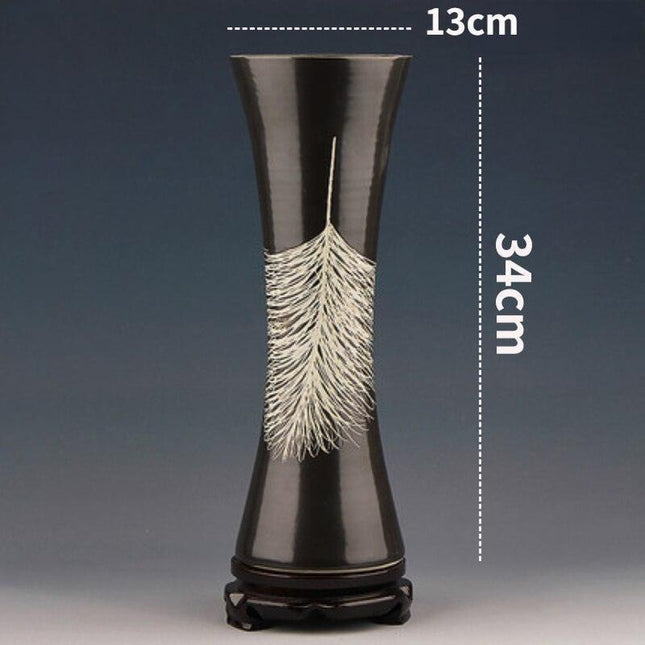 Heavenly Harmony Ceramic Vase with Ethereal Feather and Raindrop Details