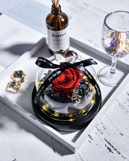 Timeless Romance: Preserved Real Rose in Illuminated Glass Dome