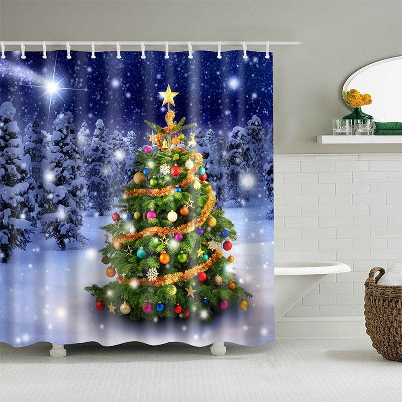 Christmas Decoration Bath Curtain Christmas Tree Pattern Shower Curtain Cartoon for Home Bathroom Cortinas De Ducha Cortina Baño - Très Elite