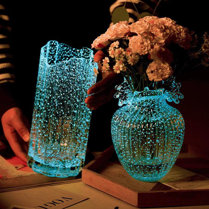 Luminous Wave Mouth Glass Vase Creative Hydroponic Transparent Vase Home Decoration Simple Fashion Fluorescent Vase - Très Elite