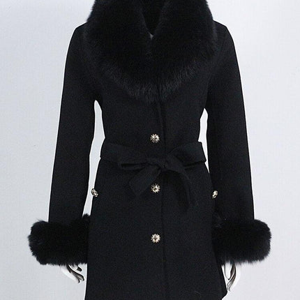 Luxurious Wool-Cashmere Coat with Fox Fur Accents