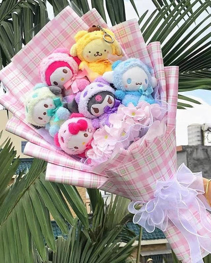 Sanrio Character Plush Doll Bouquet - Cute My Melody, Kuromi, Cinnamoroll & Kt Cat Gift Set