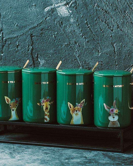 Vintage Charm Ceramic Mug Set with Lid & Spoon - Elevate Your Beverage Moments