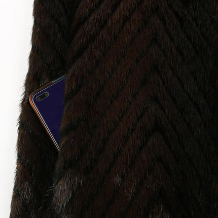 Elegant Striped Faux Mink Fur Winter Coat