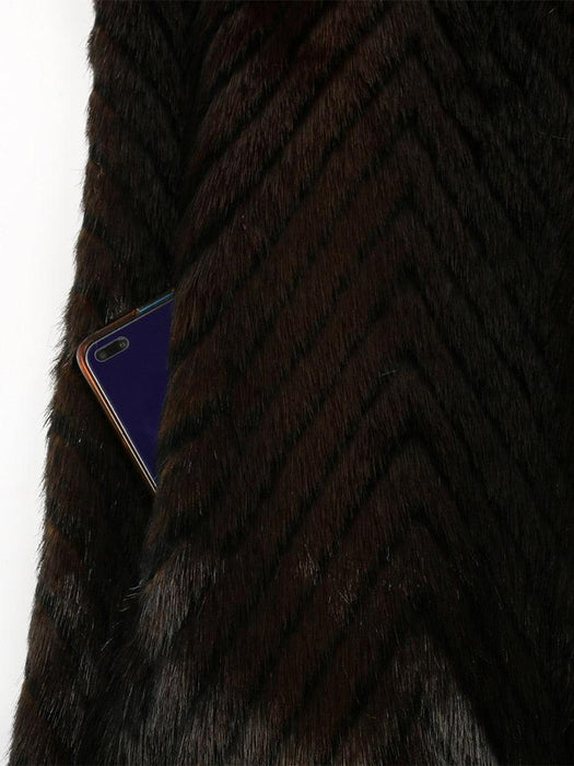 Winter Opulent Striped Faux Mink Fur Coat