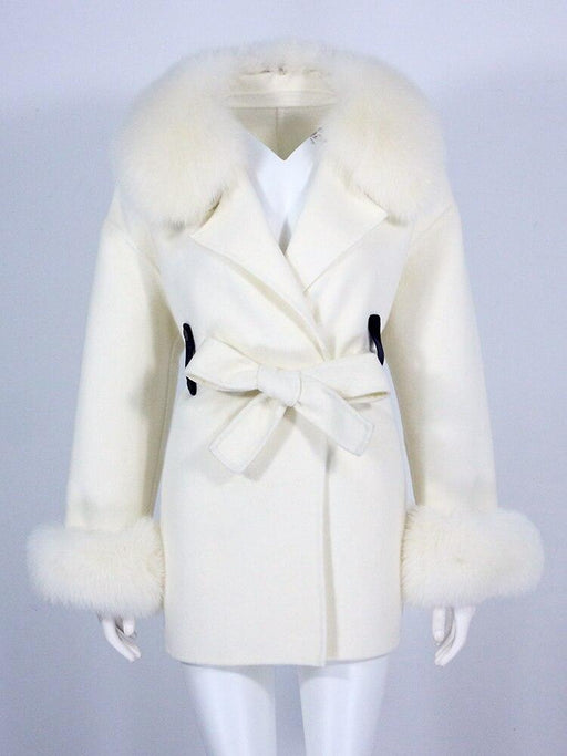 Exquisite Luxe Cashmere Wool Coat with Natural Fox Fur for Ultimate Winter Elegance