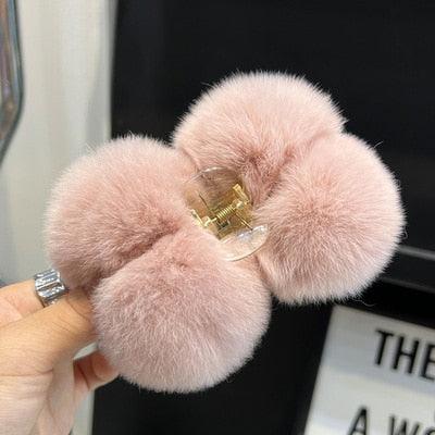 Luxe Rabbit Fur Shark Clip - Chic Hair Claw Accessory