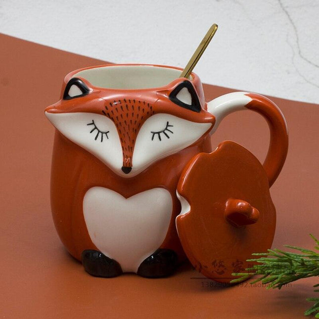 Charming 3D Fox Ceramic Mug - 500ML Capacity for Animal Lovers