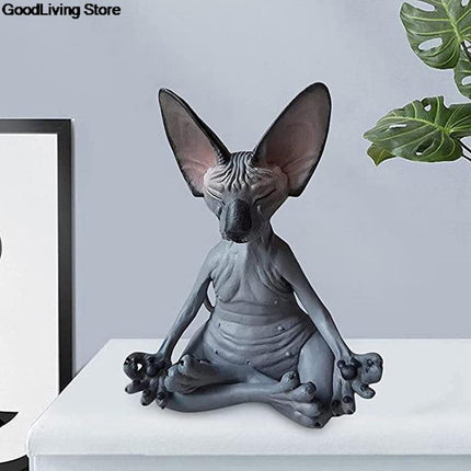 Serene Sphynx Cat Buddha Figurine: Handcrafted Charm for Tranquil Spaces