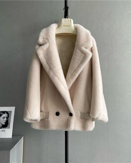 Luxe Elegance Genuine Sheep Shearing Fur Winter Coat for Women: Embrace Opulent Warmth and Style