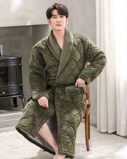 Men's Premium Quilted Flannel Kimono Robe - Ultimate Winter Comfort & Elegance
