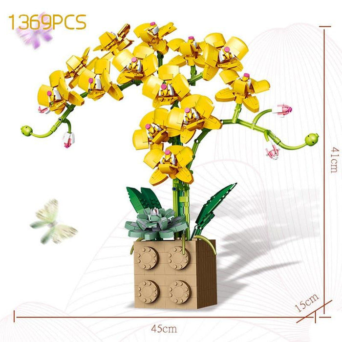 Enchanting Yellow Orchid Flower Series Bonsai Building Set for Home Decor Creation