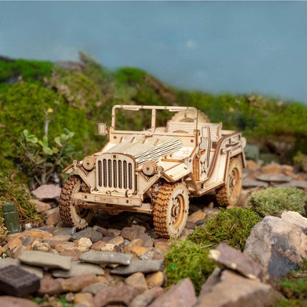 Historical 3D Wooden Army Jeep Model Kit for DIY Enthusiasts